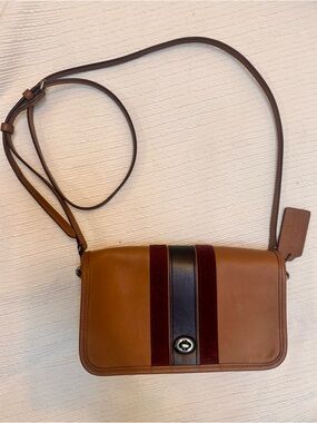 Coach Tan Varsity Dinky Penny Suede 75th Anniversary Stripe Crossbody